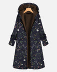 Floral Print Winter Coat with Hood for Women