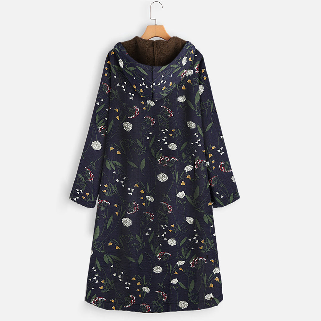 Floral Print Winter Coat with Hood for Women