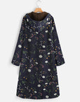 Floral Print Winter Coat with Hood for Women