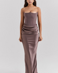 Elegant Retro Solid Color Strapless Party Dress