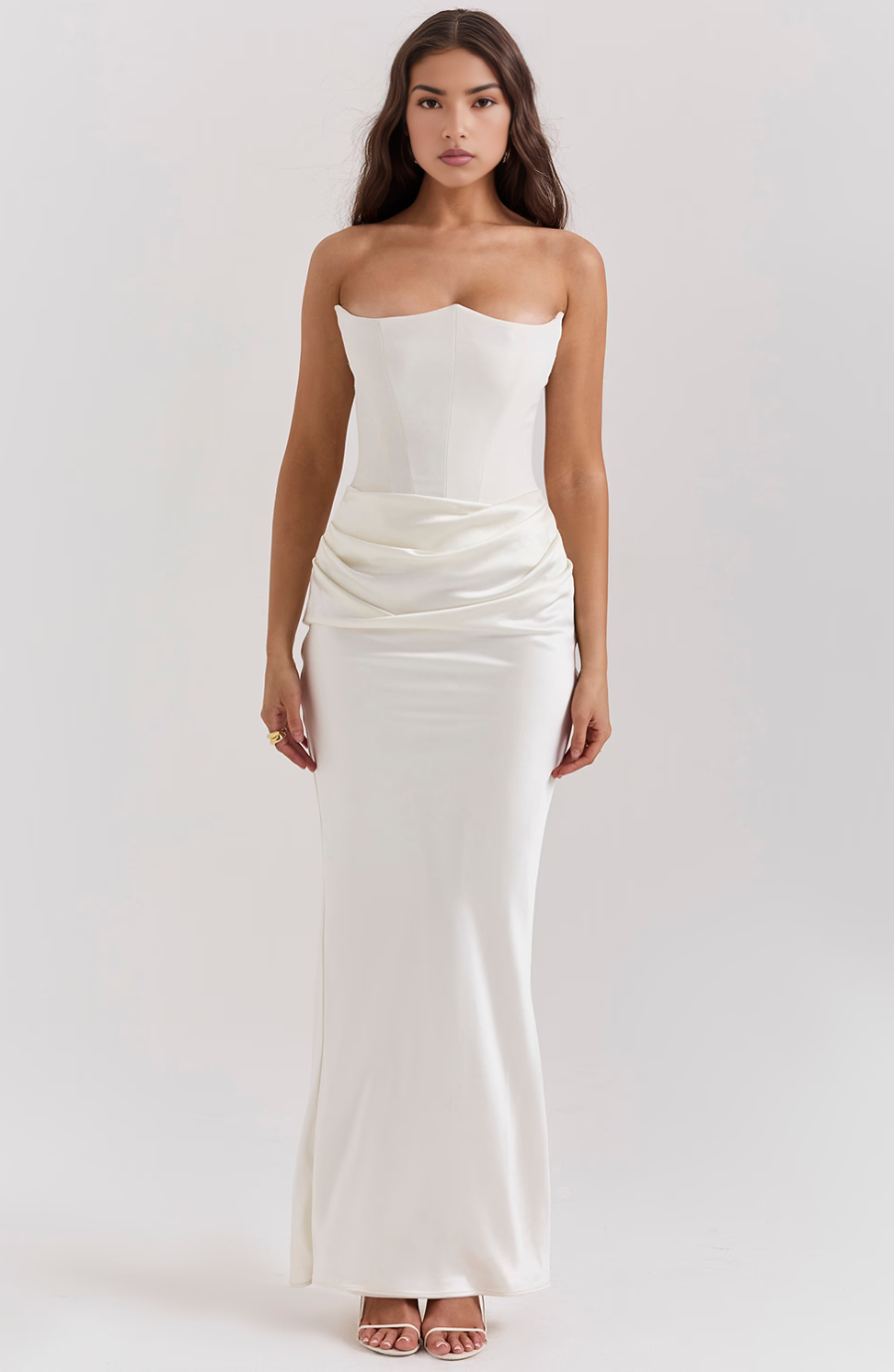 Elegant Retro Solid Color Strapless Party Dress