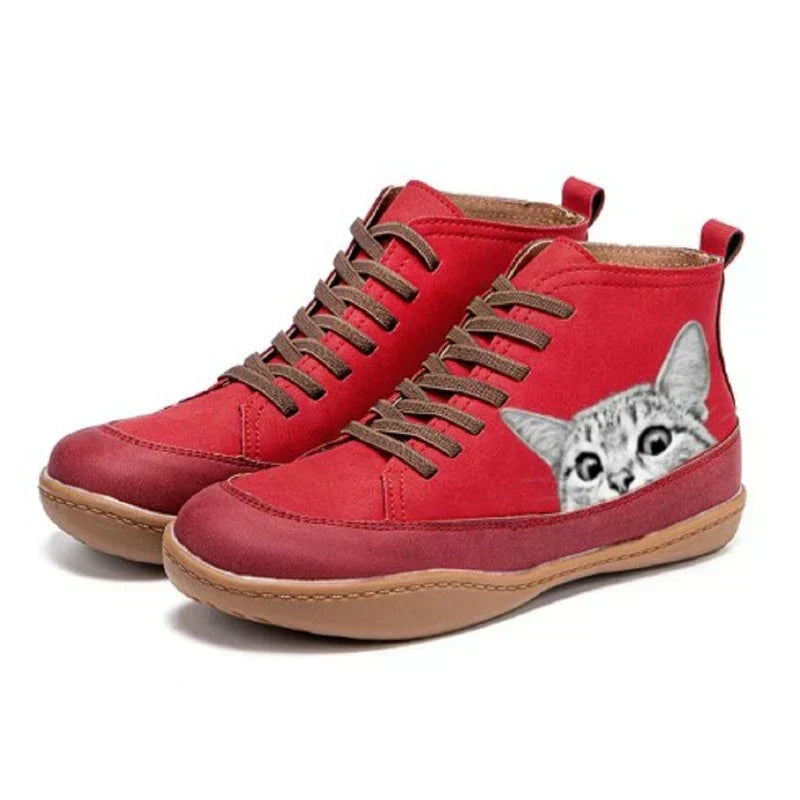 Leather Boots with Cat Design