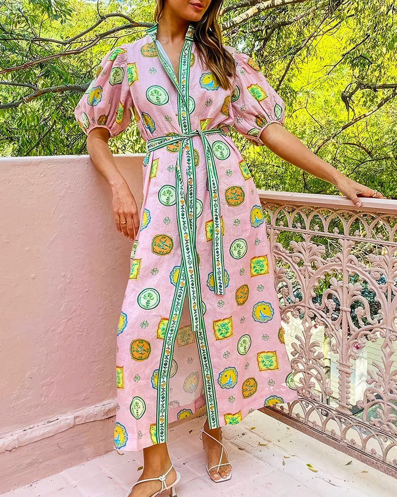 Flowing Puff Sleeve Maxi Dress