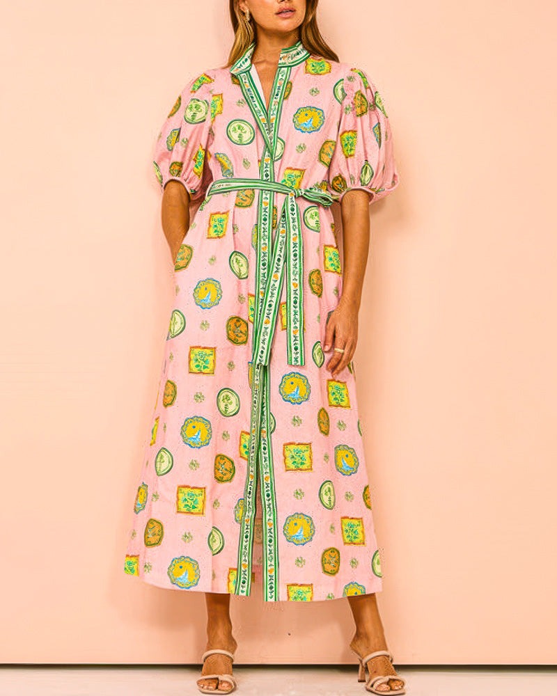 Flowing Puff Sleeve Maxi Dress