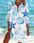 Printed Button Down Shirt Dress