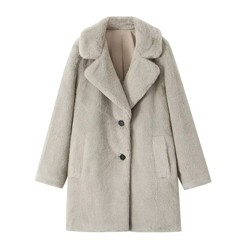 Elegant Long Faux Fur Coat Women