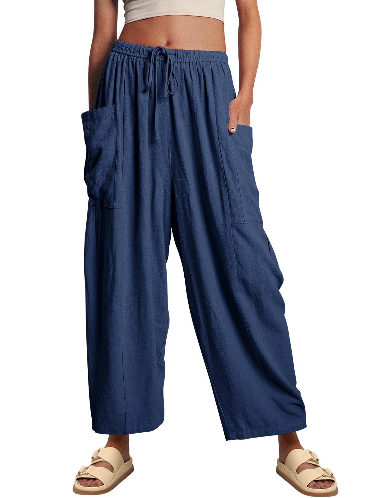 Elastic Waist Pleated Wide Leg Pants