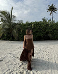 Strapless Patchwork Mesh Asymmetrical Maxi Dress