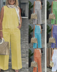 Sleeveless Cotton Linen Wide-Leg Pants Set
