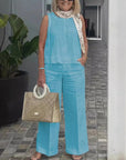 Sleeveless Cotton Linen Wide-Leg Pants Set