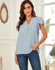 Trendy V-neck Pleated Sleeve Top