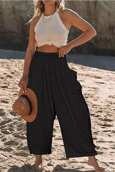Elastic Waist Pleated Wide Leg Pants