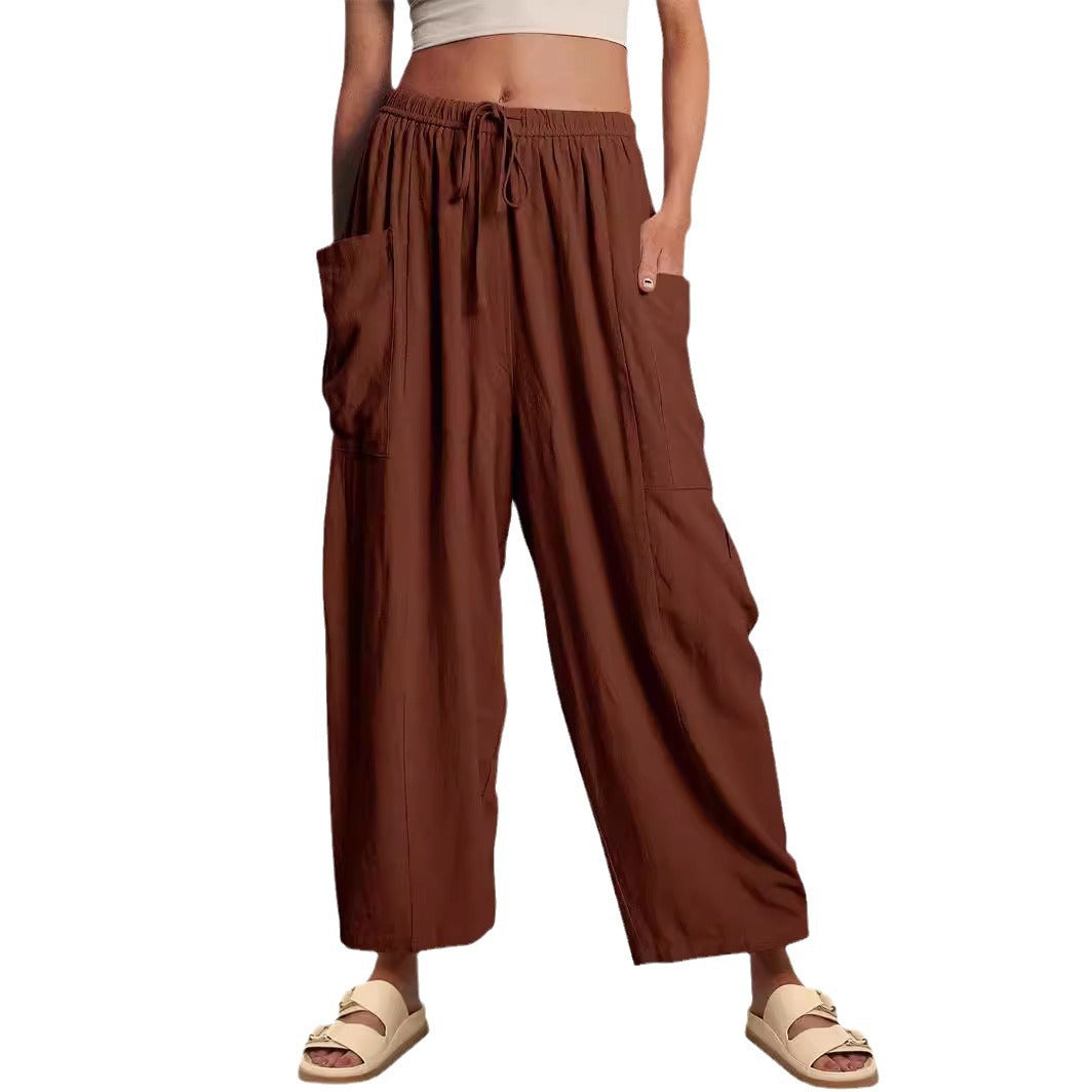Elastic Waist Pleated Wide Leg Pants