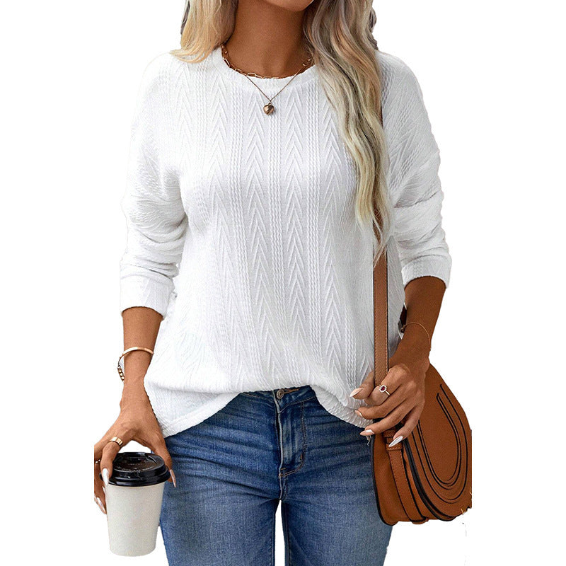 Casual Long Sleeve Round Neck Textured Knit Sweater