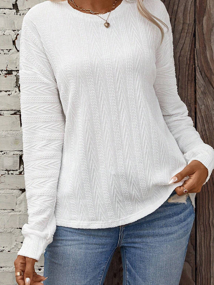 Casual Long Sleeve Round Neck Textured Knit Sweater
