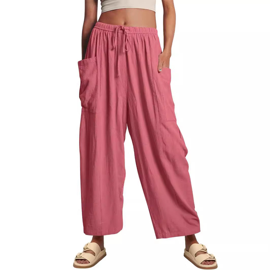 Elastic Waist Pleated Wide Leg Pants