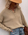 Button Pullover V-Neck Knitted Sweater