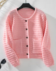 Solid Color Round Neck Knit Cardigan