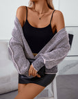 Women's Long Sleeve Checkered Waffle Knit Cardigan