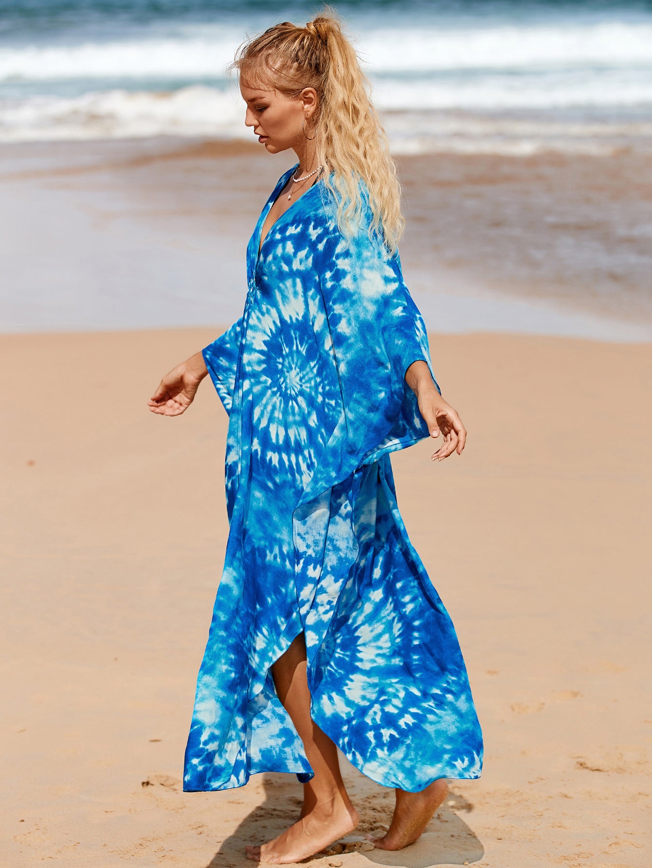 Chic Kimono-Style Dress in Amber Tide Hues