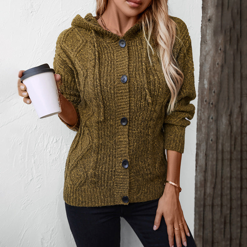 Women's Hooded Drawstring Knitted Cardigan