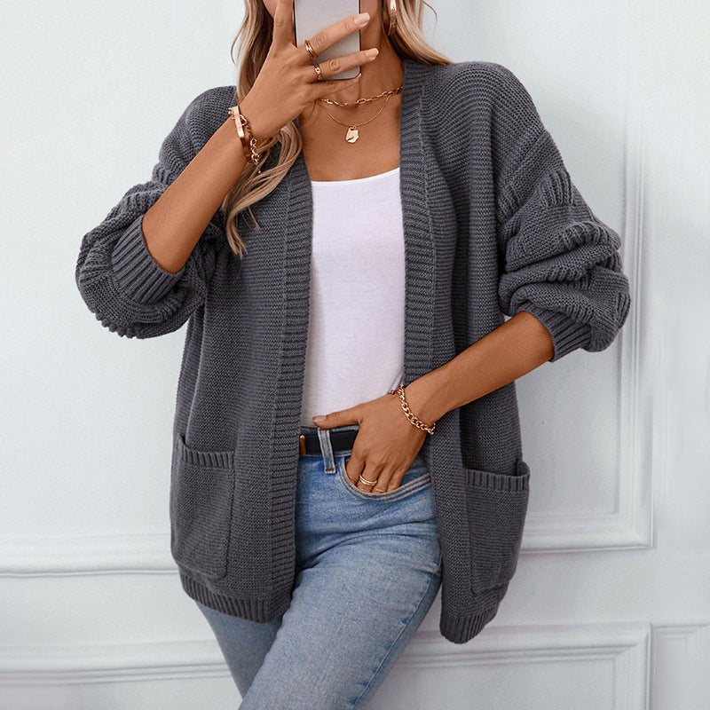 Loose Solid Color Long Sleeved Casual Cardigan