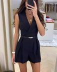 Women's Elegant Belted Wrap-Style Collar Jumpsuit