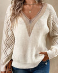 Women's V-neck Long Sleeve Knitted Sweater