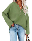 Button Pullover V-Neck Knitted Sweater