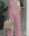 Sleeveless Cotton Linen Wide-Leg Pants Set