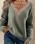 Women's V-neck Long Sleeve Knitted Sweater