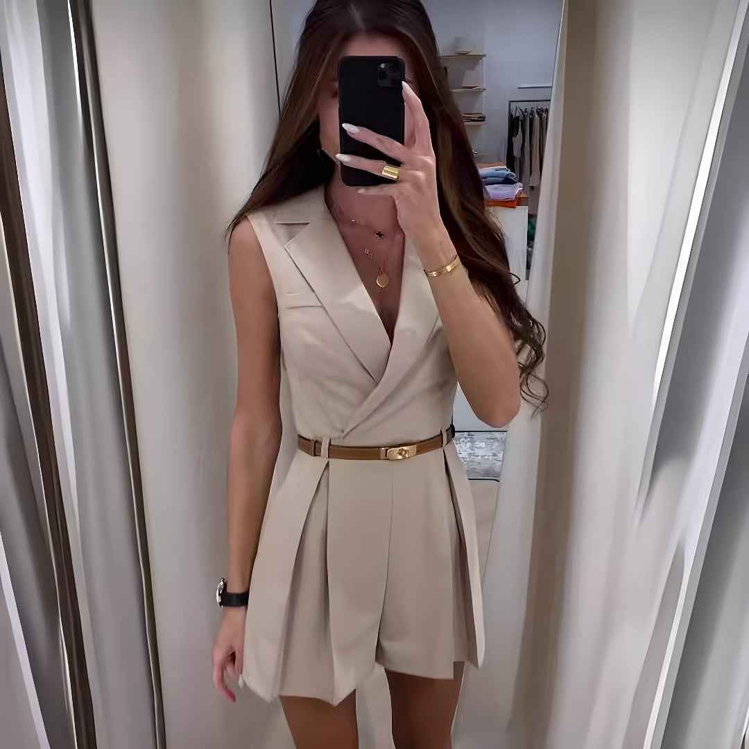 Women's Elegant Belted Wrap-Style Collar Jumpsuit