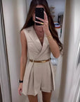 Women's Elegant Belted Wrap-Style Collar Jumpsuit