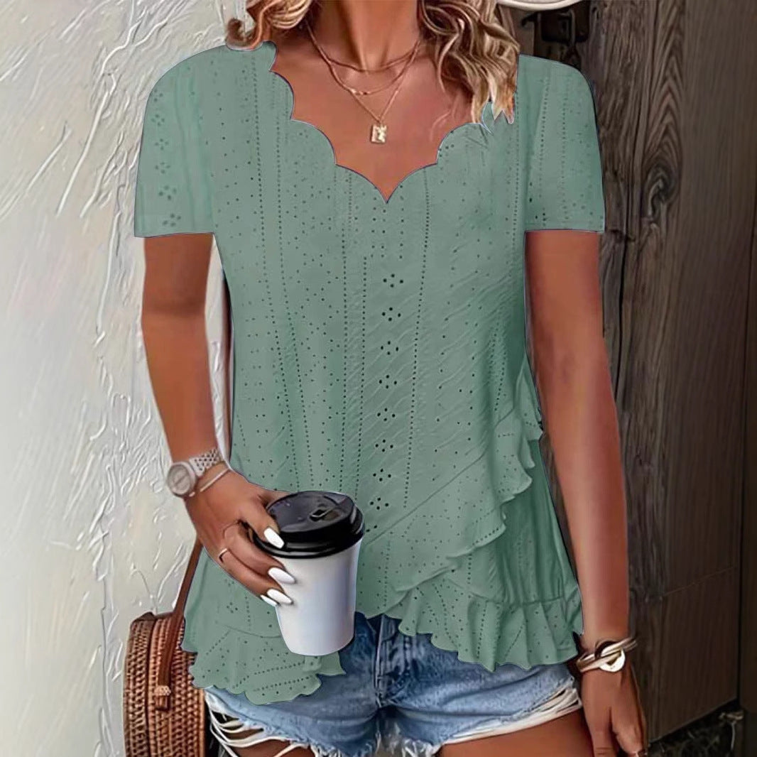 Summer Solid Color Jacquard T-Shirt