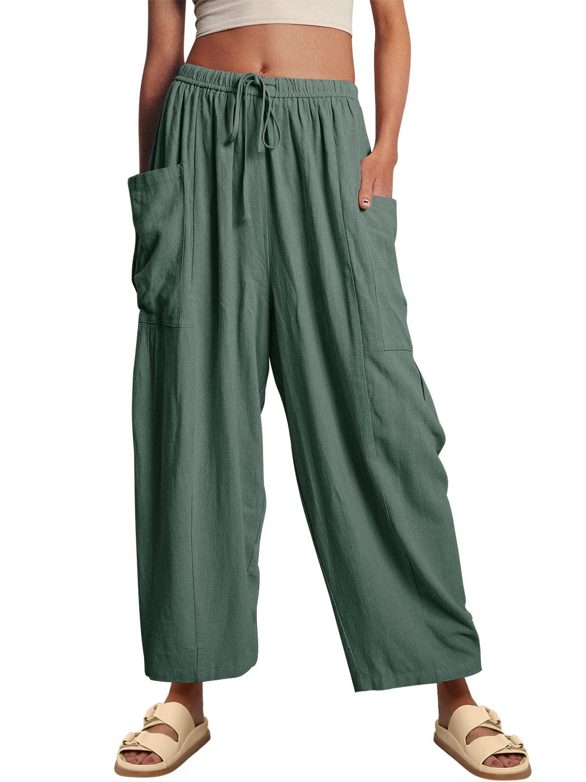 Elastic Waist Pleated Wide Leg Pants