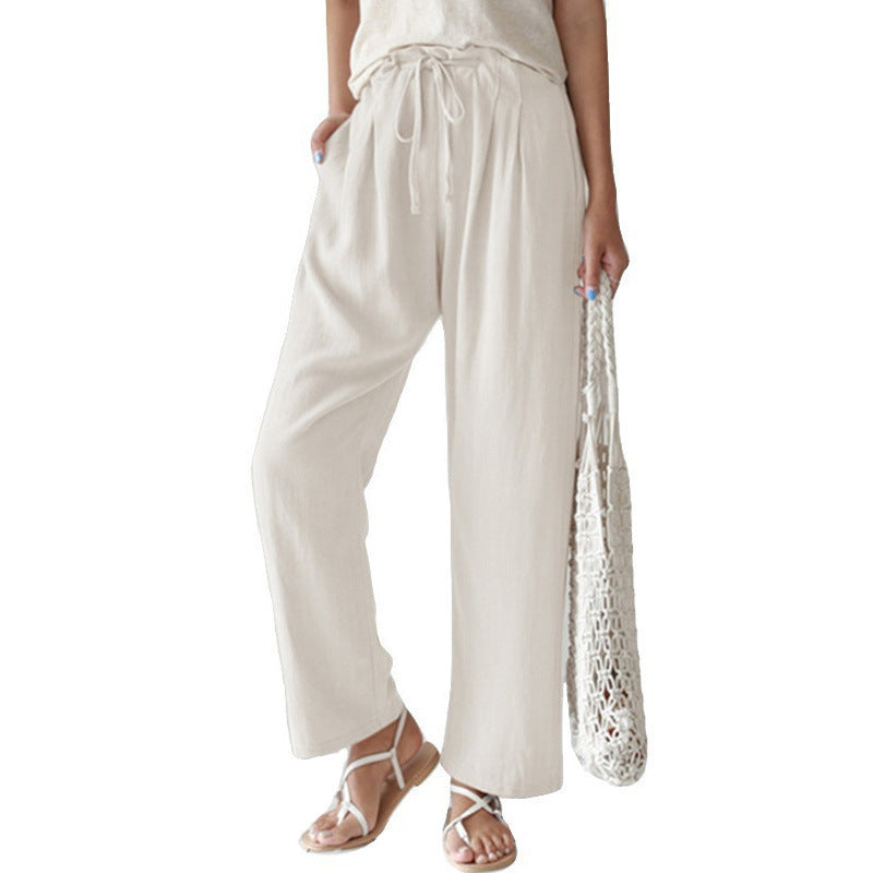 Elastic Waist Cotton Linen Straight Pants