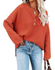 Button Pullover V-Neck Knitted Sweater