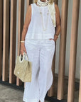Sleeveless Cotton Linen Wide-Leg Pants Set