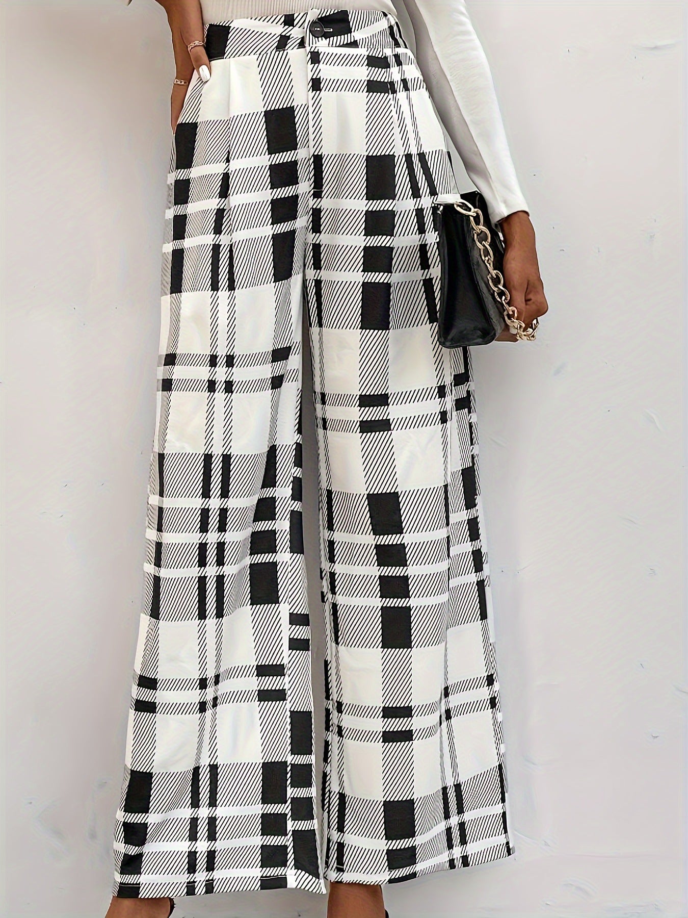 Button Plaid High Waisted Pants
