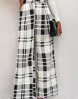 Button Plaid High Waisted Pants