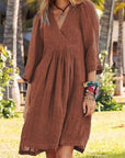 Cotton Linen V Neck Midi Dress