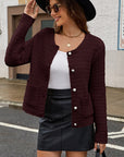 Women's Casual Knitted Cardigan Round Neck Long Sleeve
