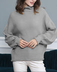 Long Sleeved High Collar Solid Color Knitted Sweater