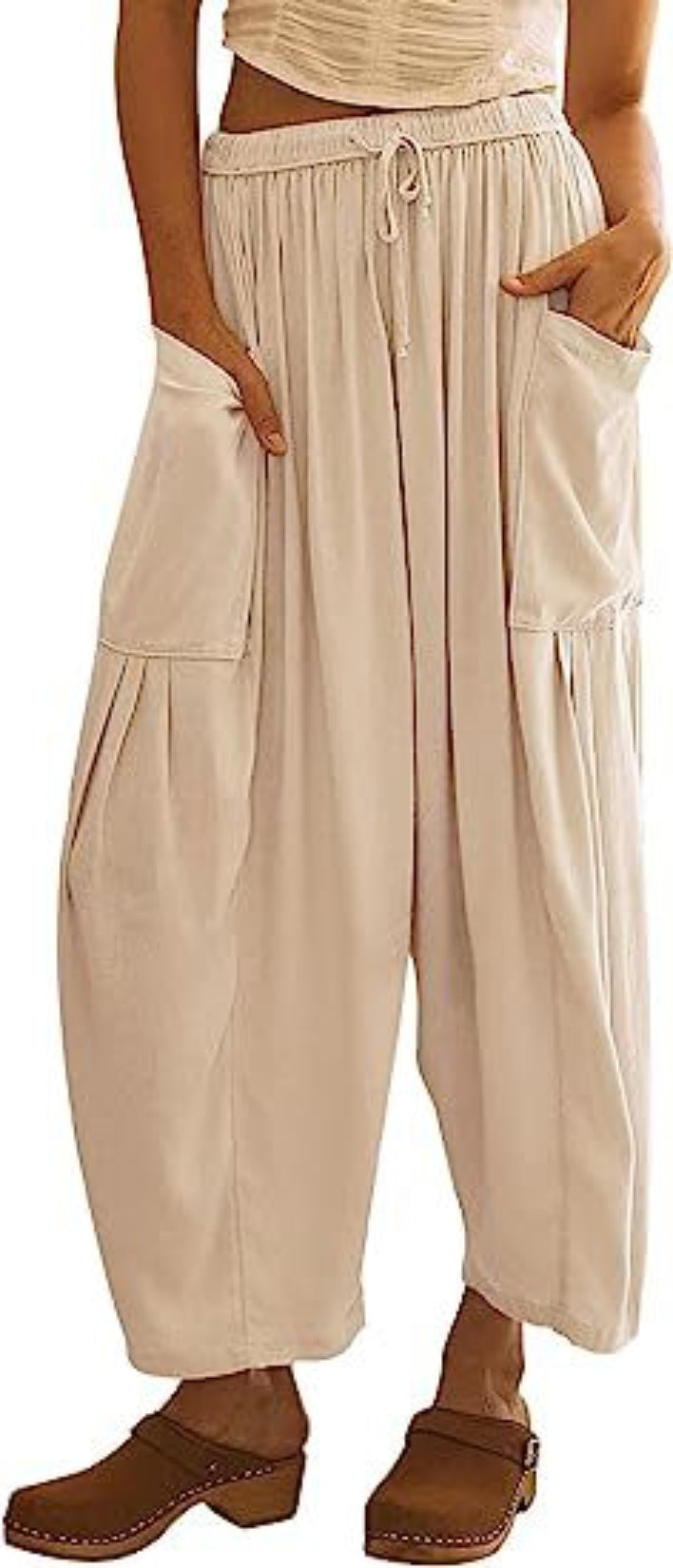 Elastic Waist Pleated Wide Leg Pants