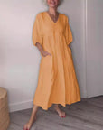 V-Neck Ruffle Sleeve Dress