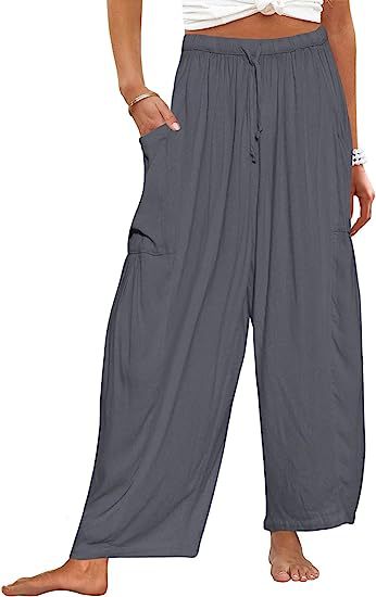 Elastic Waist Pleated Wide Leg Pants