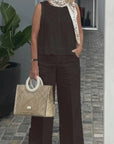 Sleeveless Cotton Linen Wide-Leg Pants Set