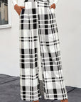 Button Plaid High Waisted Pants