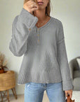 Loose Button Knitted Drop Shoulder Sweater Women