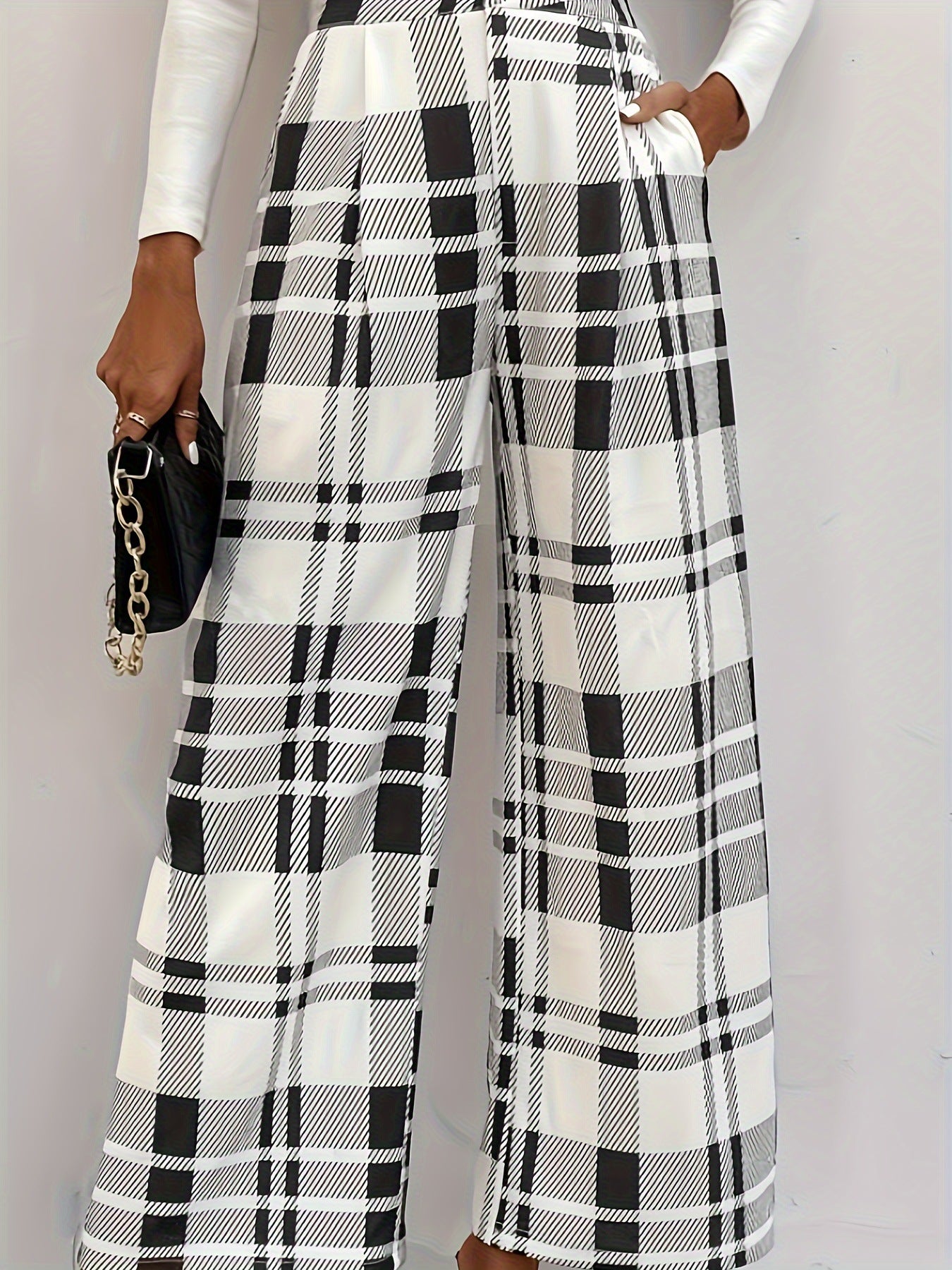 Button Plaid High Waisted Pants